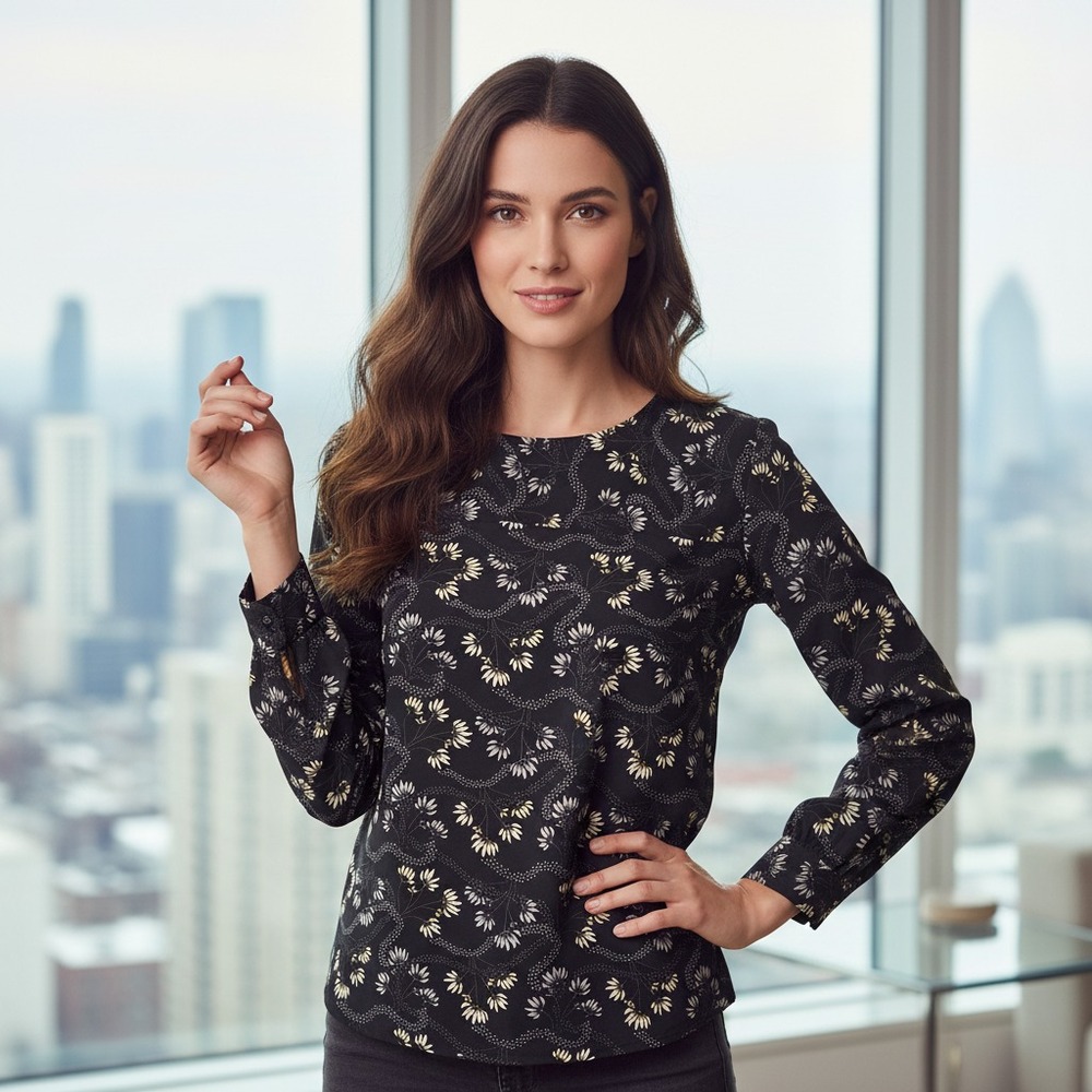 Loft S Gray White Floral Cut Out Womens Top Boho Chic Career Office Siren